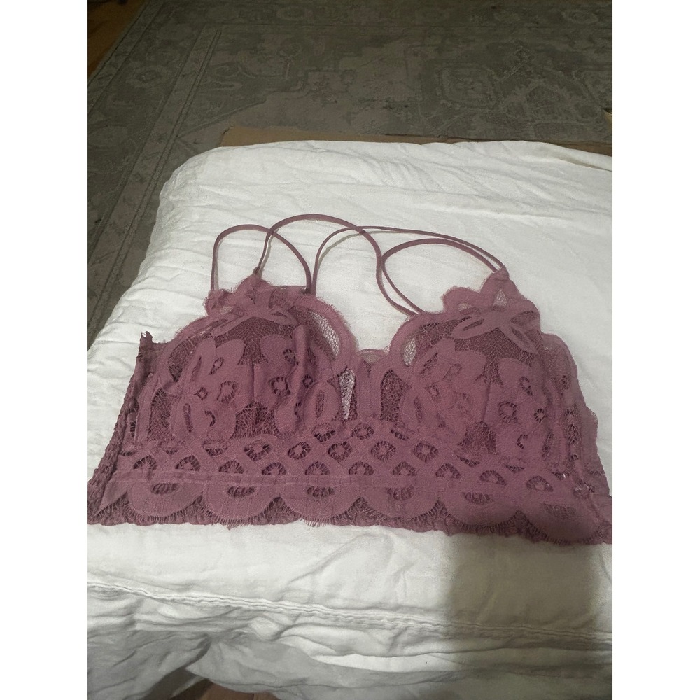Zenana Women 1X Mauve Floral Lace Longline Bralette Strappy Smocked Back Layers